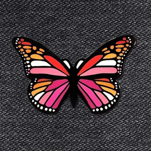 Inclusive Lesbian, Sunset Lesbian Hidden Pride Flag Monarch Butterfly, 1.5 Inch Enamel Pin