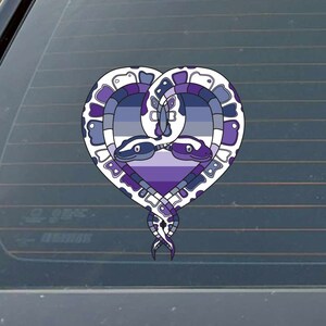 May include: Two snakes intertwined in a heart shape, with a purple, blue, and white color scheme. The snakes are stylized and have a pattern of white spots on a dark background.