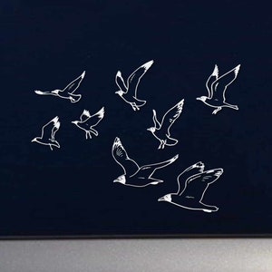 Large Flock of Black Headed Sea Gulls - Indoor Outdoor Vinyl Decal - Multiple Colors Available