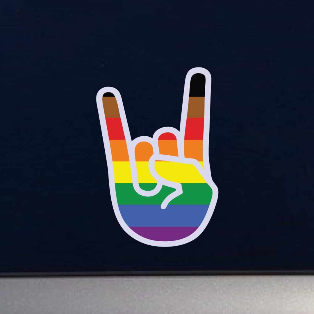 Inclusive Rainbow Rocker, Sign of the Horns Hand Emoji Flag LGBTQ Pride ...