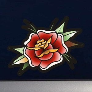 Pink Tattoo Style Rose - Indoor Outdoor Vinyl Decal