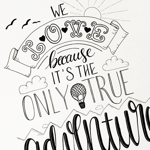 Items similar to Poster love adventure Handlettering print on Etsy