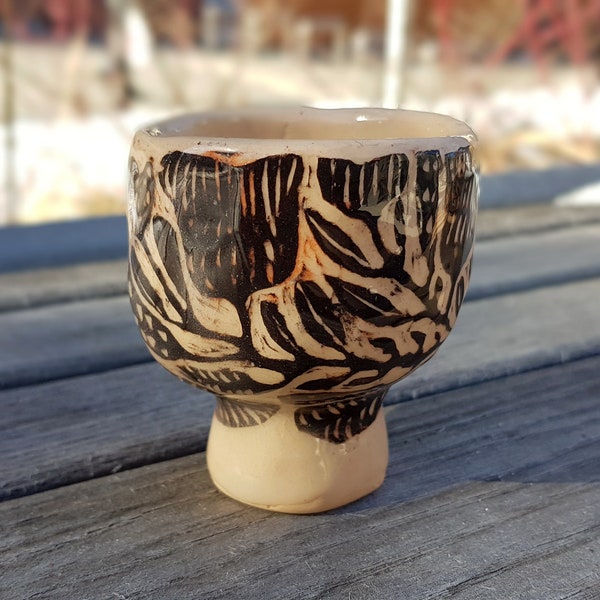 Ceramic cup handmade 1,35 oz Egg holder Eggs holder Sgraffito Cups pottery Pottery cup Coffee cup Beautiful cup