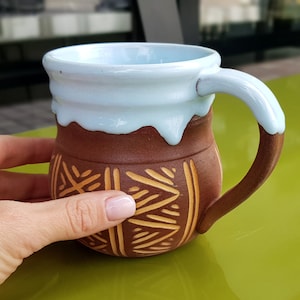 Ceramic mug handmade 12 oz Vyshyvanka Coffee mug pottery Blue ceramic mug Unique mug Pottery mug handmade Rustic mug Ukrainian ceramic cup image 7