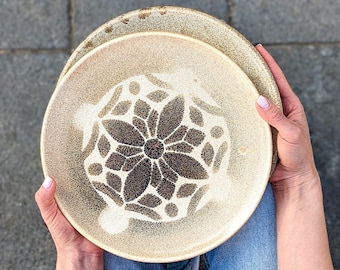 Handmade Ceramic Plate Set: Ukrainian Folk Art, Rustic Decor (26cm)
