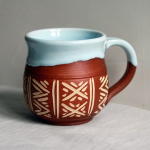 Ceramic mug handmade 12 oz Vyshyvanka Coffee mug pottery Blue ceramic mug Unique mug Pottery mug handmade Rustic mug Ukrainian ceramic cup image 3