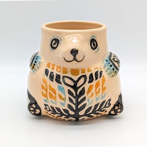 Ceramic bear 17 oz Cute mug no handle Colourful tumbler Handmade Ukraine pottery image 1