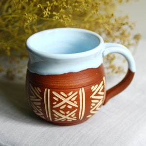 Ceramic mug handmade 12 oz Vyshyvanka Coffee mug pottery Blue ceramic mug Unique mug Pottery mug handmade Rustic mug Ukrainian ceramic cup image 2