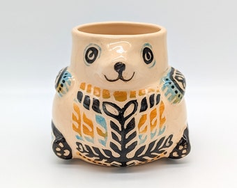 Ceramic bear 17 oz Cute mug no handle Colourful tumbler Handmade Ukraine pottery