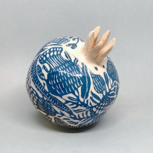 Ceramic pomegranate 11 cm Sgraffito Hand painted Made in Ukraine Ceramic sculpture image 1