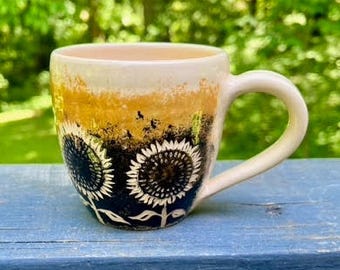 Sunflowers Ceramic Mug Handmade 15oz, 20 Oz Ukrainian Mug