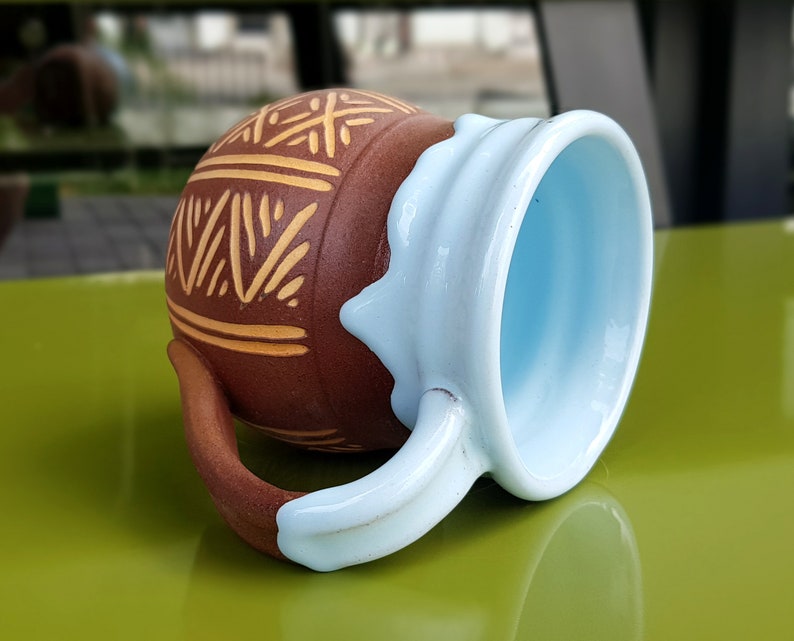 Ceramic mug handmade 12 oz Vyshyvanka Coffee mug pottery Blue ceramic mug Unique mug Pottery mug handmade Rustic mug Ukrainian ceramic cup image 8