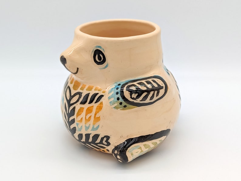 Ceramic bear 17 oz Cute mug no handle Colourful tumbler Handmade Ukraine pottery image 3