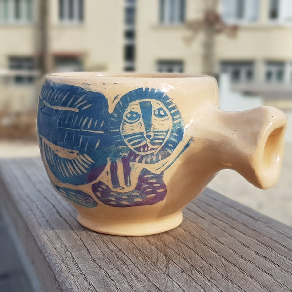 Espresso mug 100 ml Sgraffito mug Coffee Mug 3.4 oz Birthday Gift Pottery mug handmade Mothers Mug