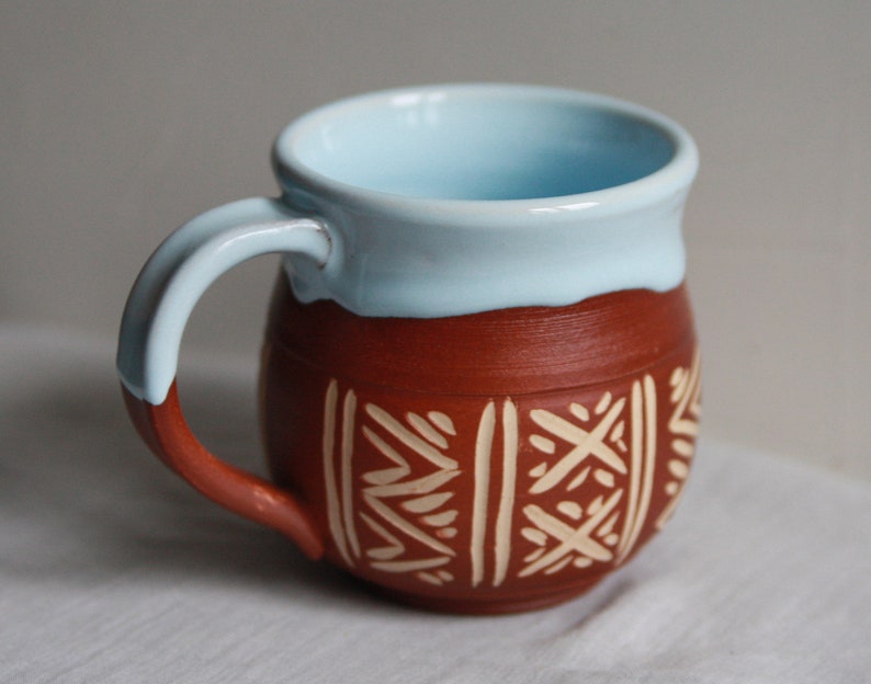 Ceramic mug handmade 12 oz Vyshyvanka Coffee mug pottery Blue ceramic mug Unique mug Pottery mug handmade Rustic mug Ukrainian ceramic cup image 5