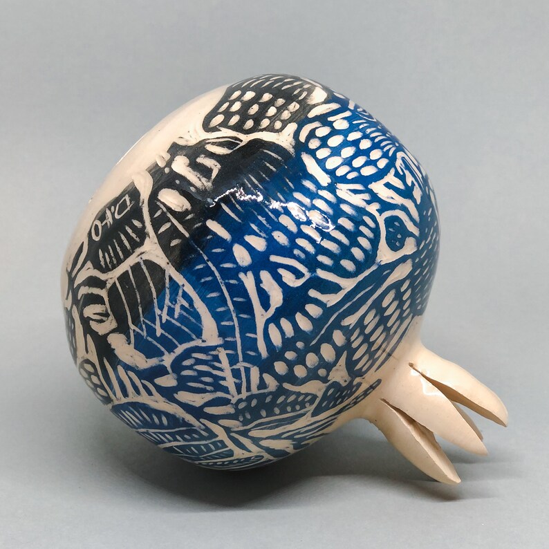 Ceramic pomegranate 11 cm Sgraffito Hand painted Made in Ukraine Ceramic sculpture image 7