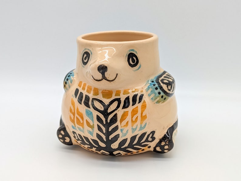Ceramic bear 17 oz Cute mug no handle Colourful tumbler Handmade Ukraine pottery image 2