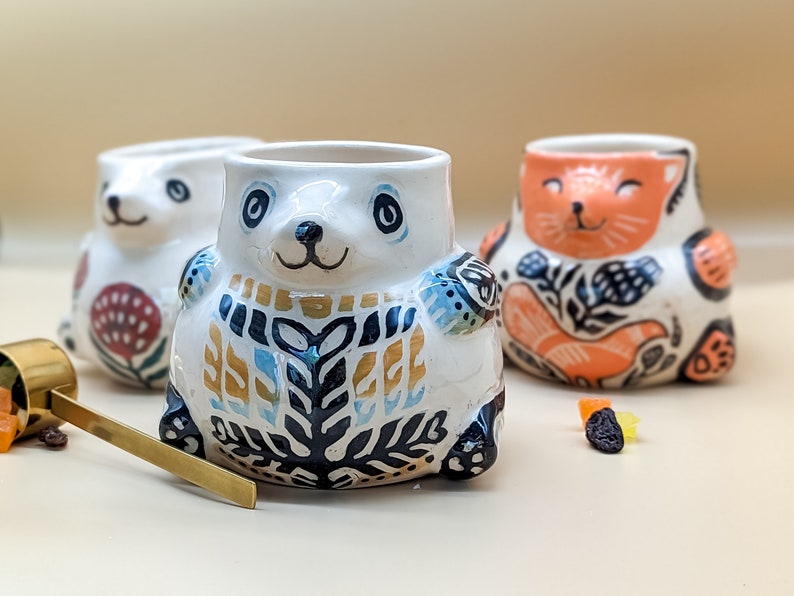 Ceramic bear 17 oz Cute mug no handle Colourful tumbler Handmade Ukraine pottery image 9