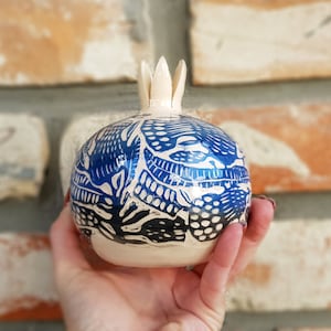 Ceramic pomegranate 11 cm Sgraffito Hand painted Made in Ukraine Ceramic sculpture image 10