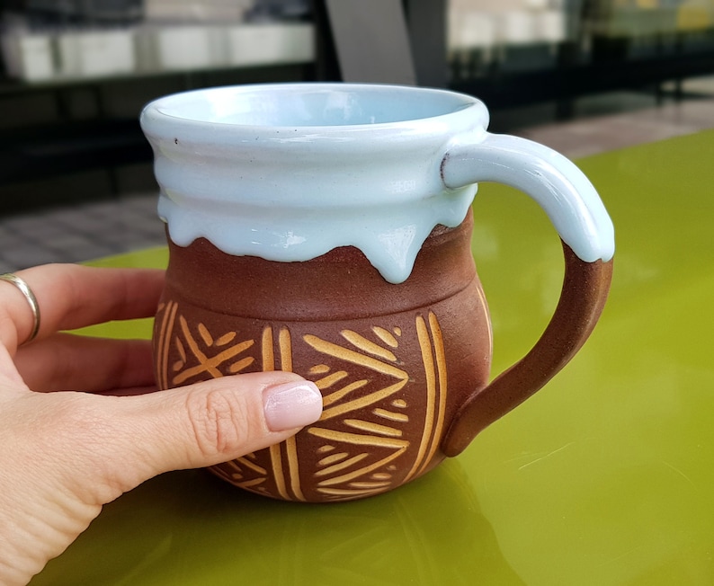 Ceramic mug handmade 12 oz Vyshyvanka Coffee mug pottery Blue ceramic mug Unique mug Pottery mug handmade Rustic mug Ukrainian ceramic cup image 7