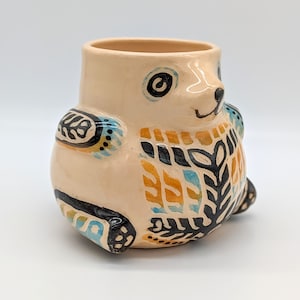 Ceramic bear 17 oz Cute mug no handle Colourful tumbler Handmade Ukraine pottery image 5