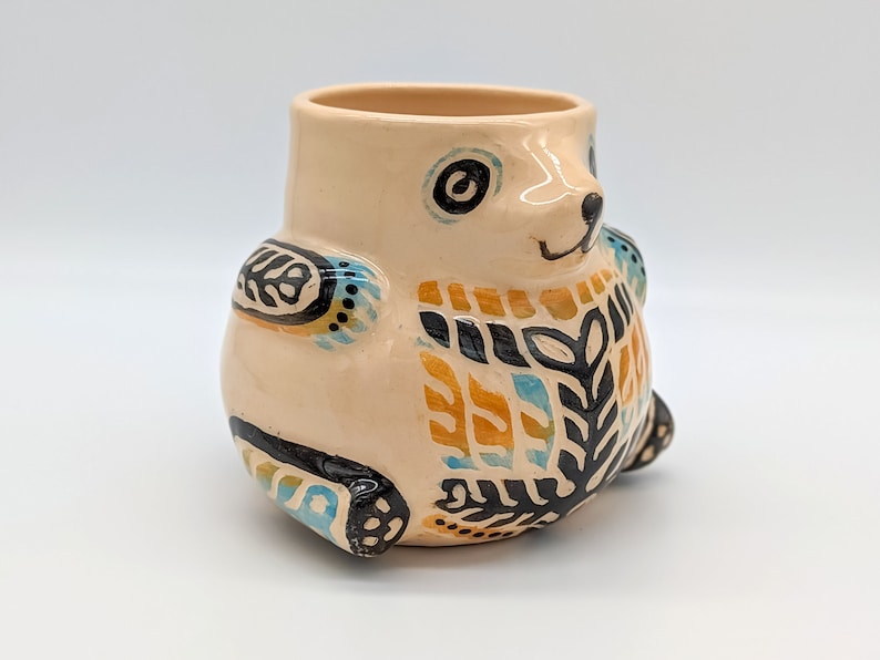 Ceramic bear 17 oz Cute mug no handle Colourful tumbler Handmade Ukraine pottery image 5