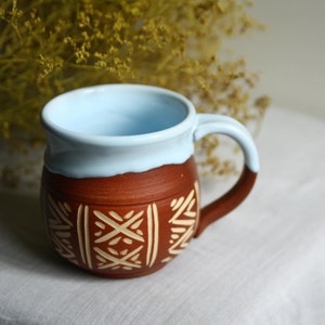 Ceramic mug handmade 12 oz Vyshyvanka Coffee mug pottery Blue ceramic mug Unique mug Pottery mug handmade Rustic mug Ukrainian ceramic cup image 4