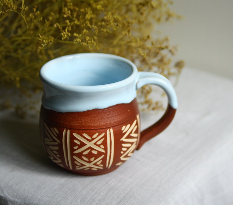 Ceramic mug handmade 12 oz Vyshyvanka Coffee mug pottery Blue ceramic mug Unique mug Pottery mug handmade Rustic mug Ukrainian ceramic cup image 4