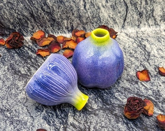 Unique Ceramic Vase Fig tree, Purple pottery bud vase, Housewarming gift, Made in Ukraine, Miniature table decor 10 cm / 11 cm