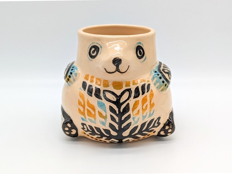 Ceramic bear 17 oz Cute mug no handle Colourful tumbler Handmade Ukraine pottery image 1