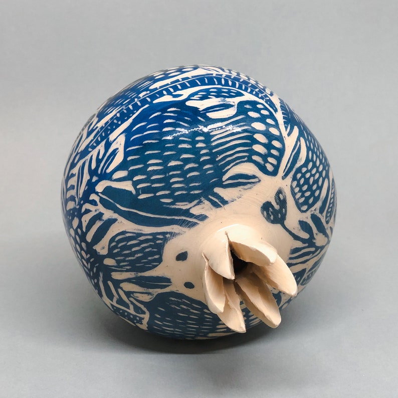 Ceramic pomegranate 11 cm Sgraffito Hand painted Made in Ukraine Ceramic sculpture image 8