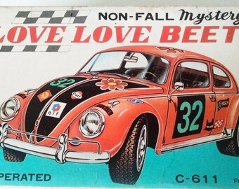 Video* Vintage Tinplate &quot;LOVE LOVE BEETLE&quot; 1960&#39;s Volkswagen Motor Cars Japanese Tin Toy Retro Tinplate Toys Birthday Gift Ideas Film Props