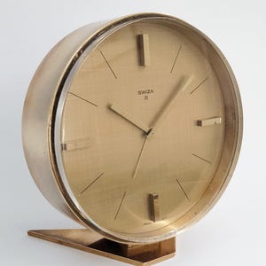 Beautiful Vintage Swiss &quot;SWIZA&quot; Solid Brass 8 Day Clock Table Alarm Clock Home Decor Mid Century Style Housewarming Birthday Gifts Film Prop