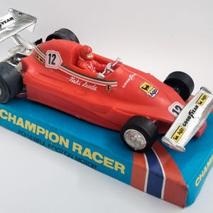 VIFDEO* Raro coche de carreras de juguete de fricción Nikki Lauda, campeón de carreras rojo de F1 vintage, juguete de tienda antigua, accesorios de películas de deportes de motor de carreras