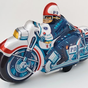 Vintage Blechschild POLIZEI Motorrad 22 cm Road Patrol Polizei Vintage Spielzeug Friction Motorrad Japanisch Blechspielzeug Geburtstagsgeschenke Filmrequisite