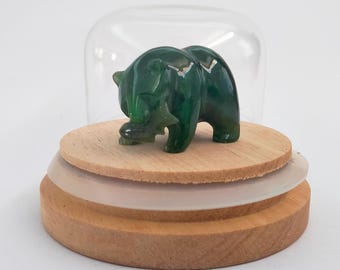 カナダ産翡翠のクマと魚 - 複数サイズ - 翡翠彫刻 - 翡翠の置物 - 天然