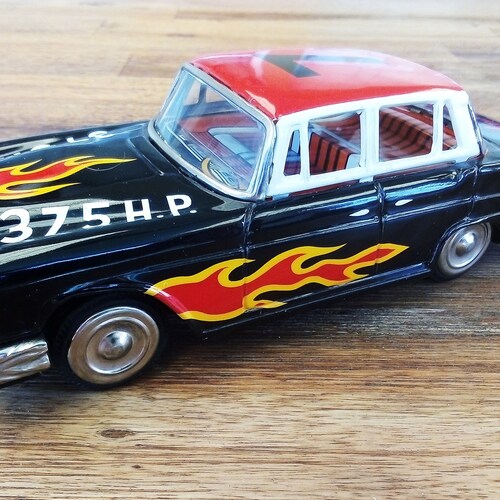 Vintage Tinplate 1960's Mercedes Benz Hot Rod Stock Car Ichiko Japan Tin Litho Toy Mercedes Benz Motor Car Japanese Tin shops Toy Vehicle Race Car
