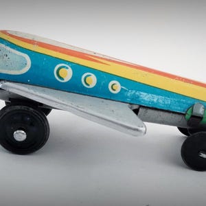 Seltene Vintage Weißblech Blitz Gorden Style 1950er Jahre Raumschiff Spielzeug Japan Deutschland Space Toy Roboter Weltraum Raumschiff Astronaut Space Travel