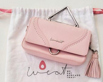 Beautiful Pink &quot;We Eat Avocado Toast&quot; WEAT Leather Ladies Designer Handbag Shoulder Bag Evening Bag Fashion Birthday Gift For Her Film Props