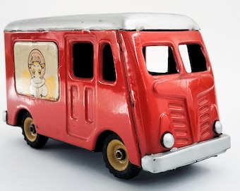 Vintage Tinplate &quot;ELSIE THE COW&quot; Red Milk Van Vehicle Toy 1960&#39;s Motor Car Japanese Cragstan Retro Tinplate Toys Birthday Gift Ideas