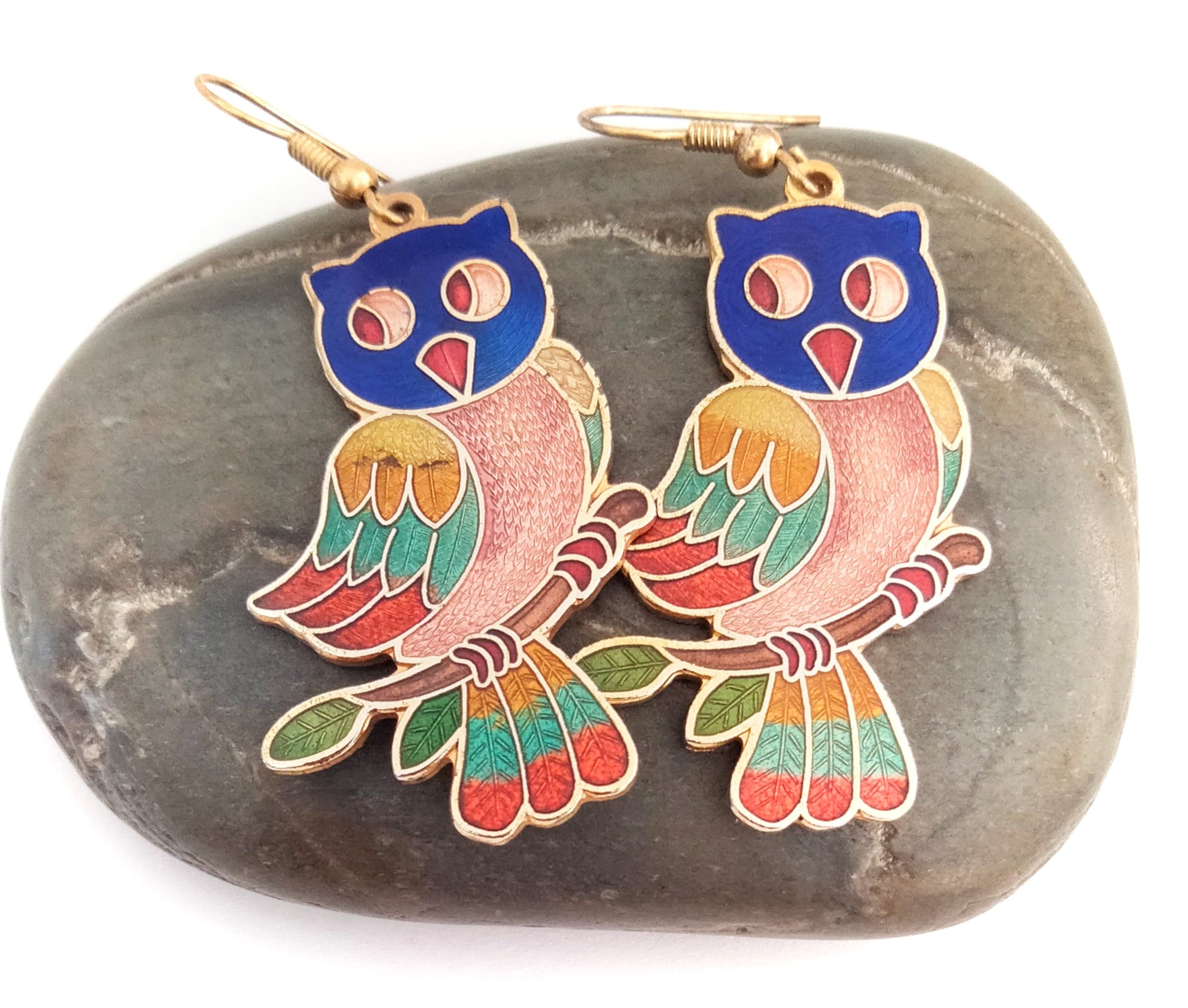 Vintage Enamel Multicoloured OWL Earrings Bird Design Birthday Gift Gifts For Her Decorative Jewelle