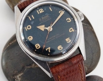 VIDEO* Rare Swiss Vintage &quot;Le Phare&quot; Military Style Field Watch 34mm Steel Case Black Tropical Dial Vintage Man&#39;s Gent&#39;s Mid Century Watch