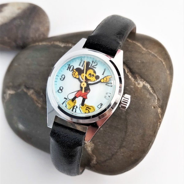 VIDEO included* Vintage 1970's Disney Animated MICKEY MOUSE Watch Swiss Movement Blue Dial Retro Fashion Watch Walt Disney Children's Watch