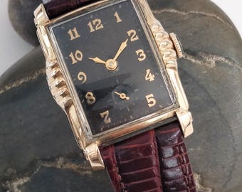 VIDEO* Vintage BULOVA New York Gold Plated Art Deco Style Watch 21 Jewel Mechanical Watch 1940's American watch Birthday Gifts Film Props