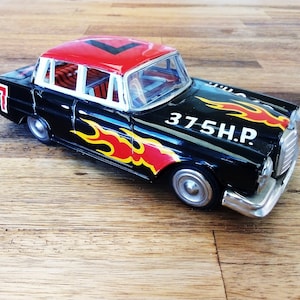 Vintage Tinplate 1960's Mercedes Benz Hot Rod Stock Car Ichiko Japan Tin Litho Toy Mercedes Benz Motor Car Japanese Tin Toy Vehicle Race Car