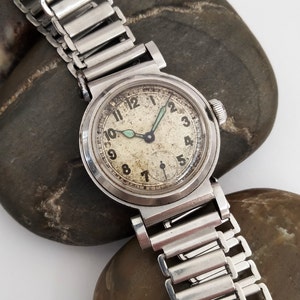 Vintage Schweizer &quot;Lavina&quot; Militär-Stil Felduhr 28 mm Stahlgehäuse Vintage Rare Bonklip Armband Zeitmesser Herren Mid Century Uhr