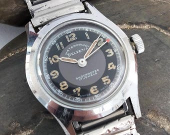 VIDEO* Vintage Swiss &quot;HELVETIA&quot; Military Style Field Watch 28mm Steel Case Vintage Rare &quot;Crocodile&quot; Bonklip Bracelet Timepiece Gent&#39;s Watch