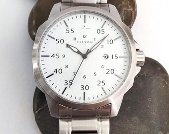 VIDEO* ELEVON (Seiko) Stainless Steel Watch 48mm Case Japanese Quartz Seiko Movement Steel Bracelet Unisex Sports Wristwatch Birthday Gifts