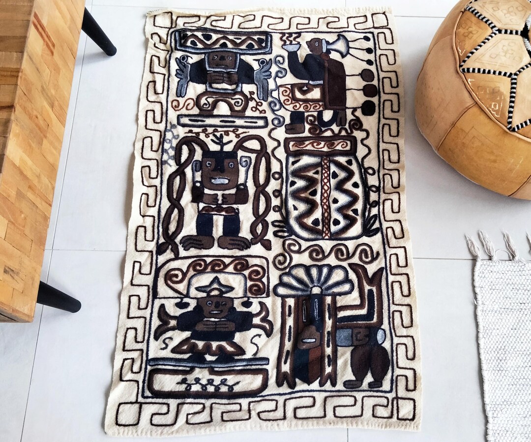 Vintage Textile Rug Wall Art Mexican Peruvian Mayan Aztec Woven ...