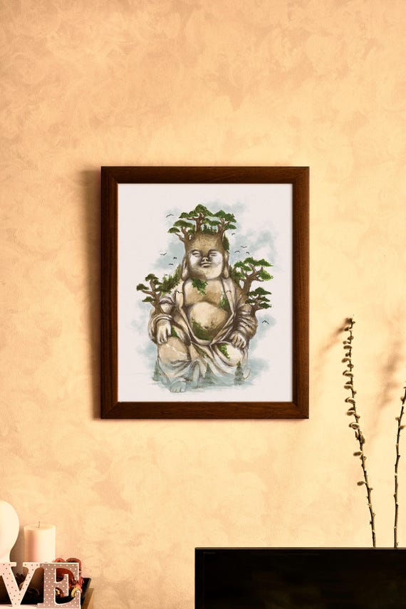 Peaceful Forest Buddha Colour Drawing Print Color Wall Art Etsy